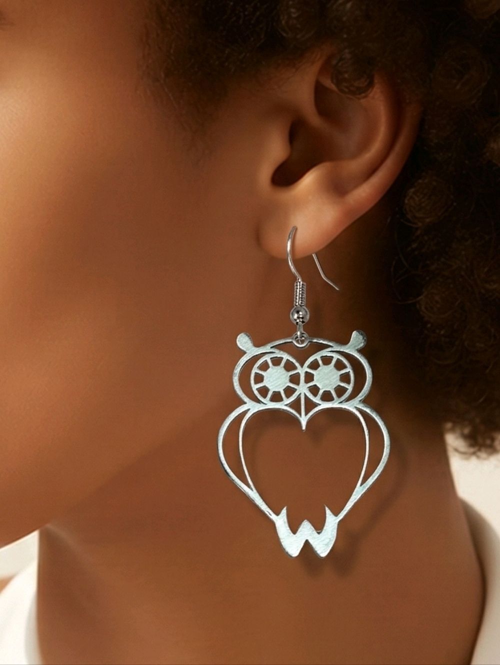 Silver Owl Earrings Stainless Steel Cutout Dangle Statement Lightweight Mystical
